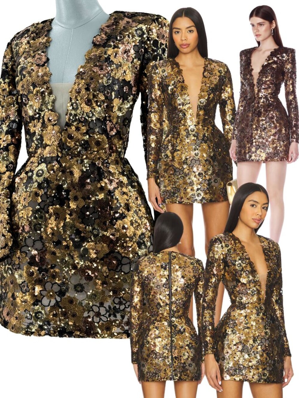 🆕 BRONX & BANCO 🧿 NWOT Isabella Long Sleeve Mini Dress, Gold Multi - Sz M US 6